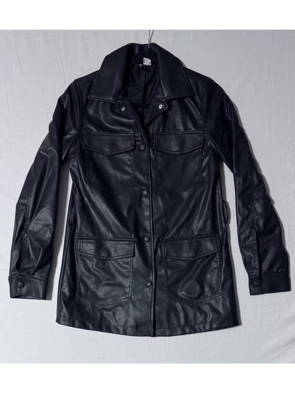H&M Y2K Women’s Oversized Faux Leather Black Jacket - Size XS
